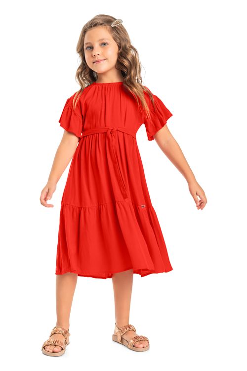 Vestido Liso em Viscose Infantil (Vermelho) Quimby