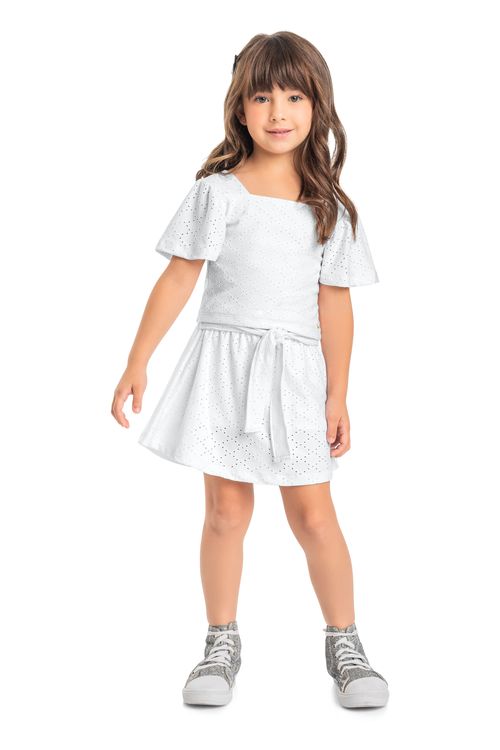 Conjunto Blusa e Short-Saia em Laise Infantil (Branco) Quimby