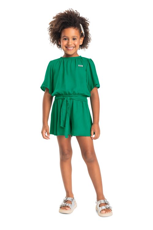 Conjunto Cropped e Short Evasê Menina (Verde) Quimby