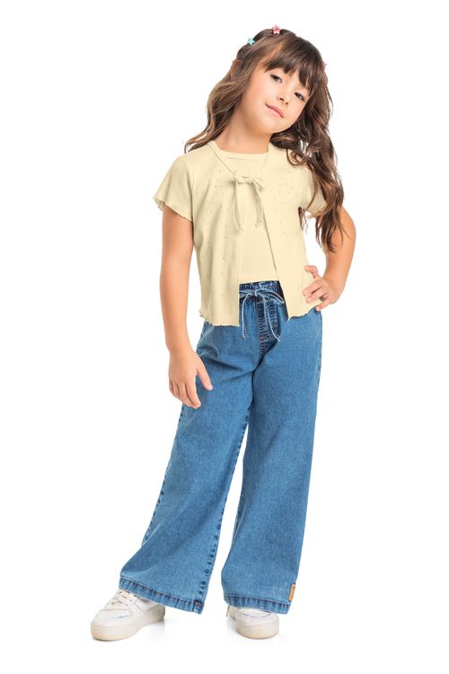 Calça Wide Leg Jeans Infantil (Azul) Quimby