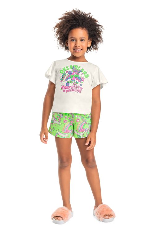 Pijama Infantil Dreamland para Meninas (Off White) Quimby