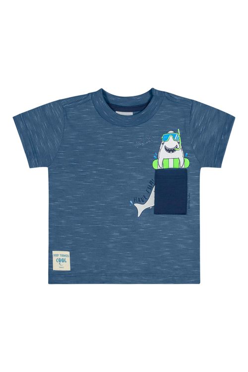 Camiseta Radical Shark para Bebê Menino (Azul Marinho) Quimby