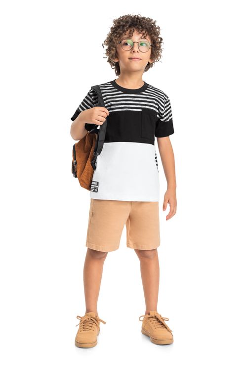 Conjunto Infantil para Menino com Camiseta e Bermuda (Preto) Quimby