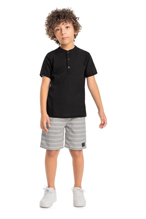 Conjunto com Bata e Bermuda Infantil para Meninos (Preto) Quimby