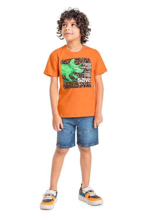 Camiseta Save Nature Infantil para Menino (Laranja) Quimby