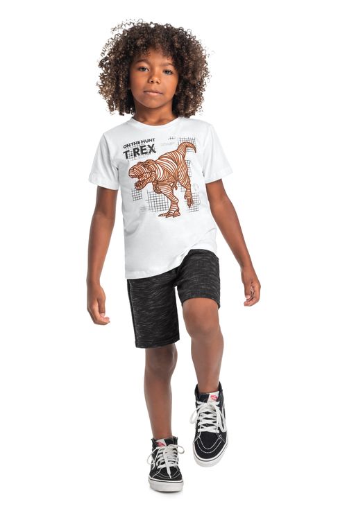 Conjunto On The Hunt T-rex Infantil para Menino (Branco) Quimby