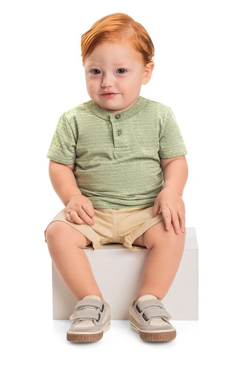 Conjunto para Bebê Menino com Camiseta e Bermuda (Verde) Quimby