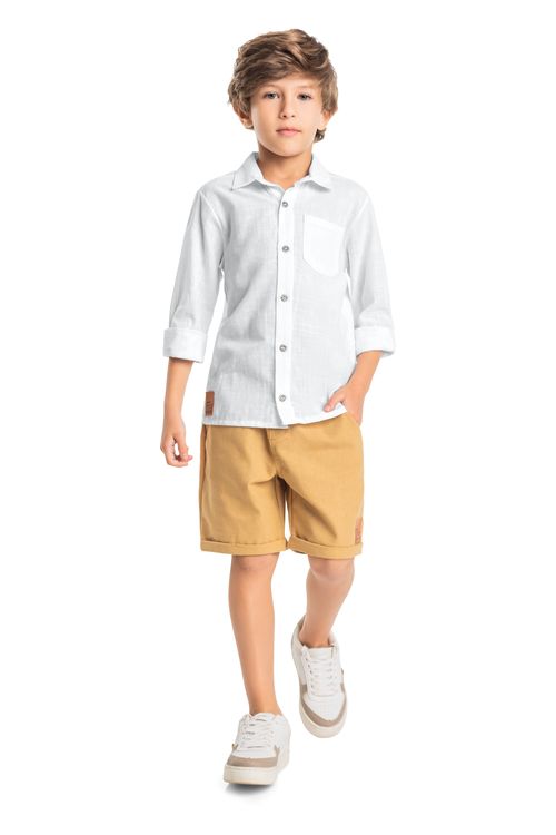 Camisa Polo Manga Longa Infantil (Branco) Quimby