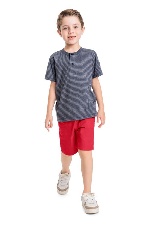 Conjunto com Camiseta e Bermuda Infantil (Azul) Quimby