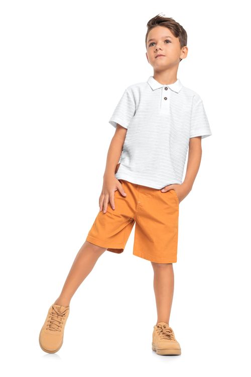 Conjunto Camisa Polo e Bermuda Infantil (Branco) Quimby