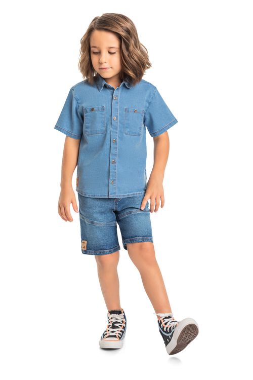 Camisa Polo em Jeans Infantil (Azul) Quimby