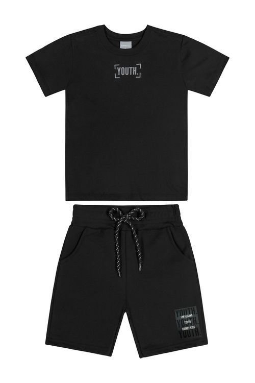 Conjunto Camiseta e Bermuda Unissex (Preto) Quimby