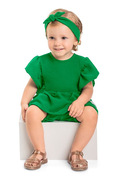 Conjunto Bata, Short e Faixa Bebê Menina (Verde) Quimby