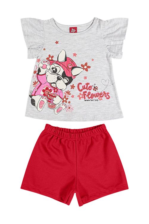 Conjunto Blusa e Short Bebê Menina (Cinza) Bee Loop