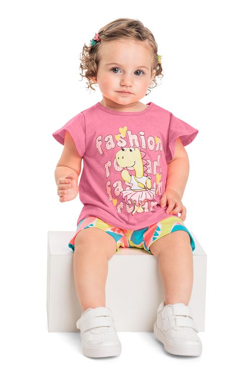 Conjunto Blusa e Bermuda Ciclista Bebê Menina (Rosa) Bee Loop