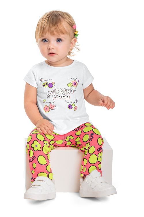 Conjunto Blusa e Legging Bebê Menina (Branco) Bee Loop