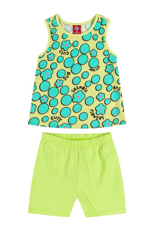 Conjunto Regata e Ciclista Bebê Menina (Verde) Bee Loop