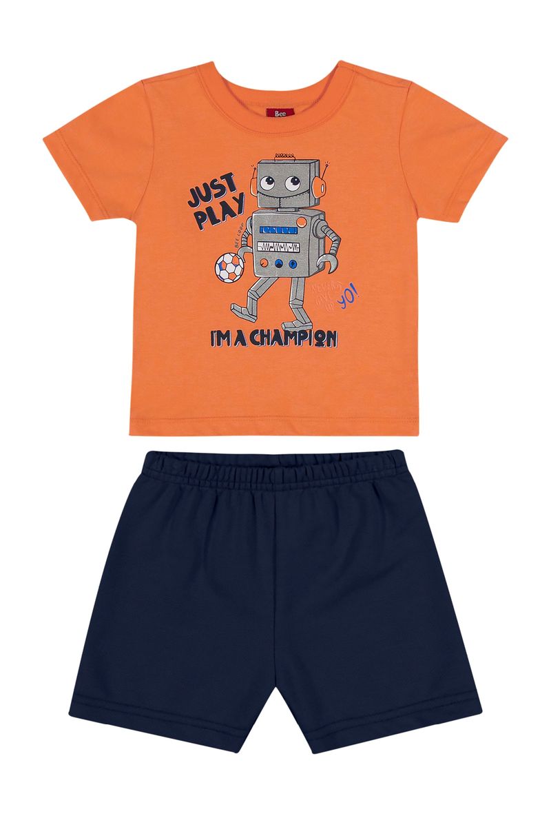 Conjunto-Camiseta-e-Bermuda-Bebe-Menino--Laranja--Bee-Loop