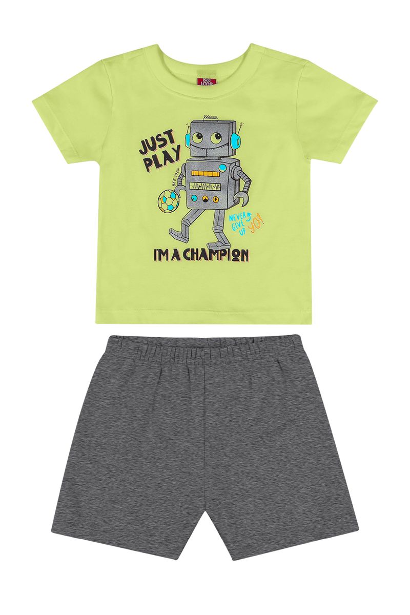 Conjunto-Camiseta-e-Bermuda-Bebe-Menino--Verde--Bee-Loop