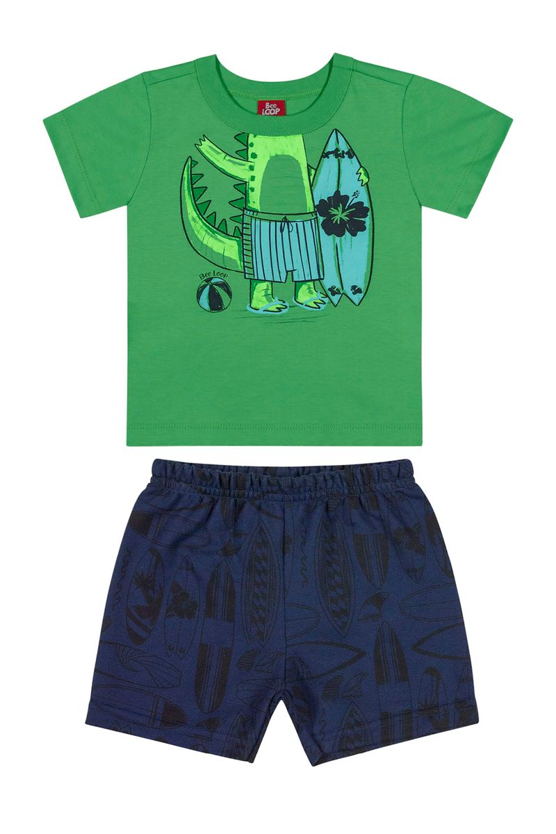 -Conjunto-Infantil-Camiseta-e-Bermuda--Verde--Bee-Loop