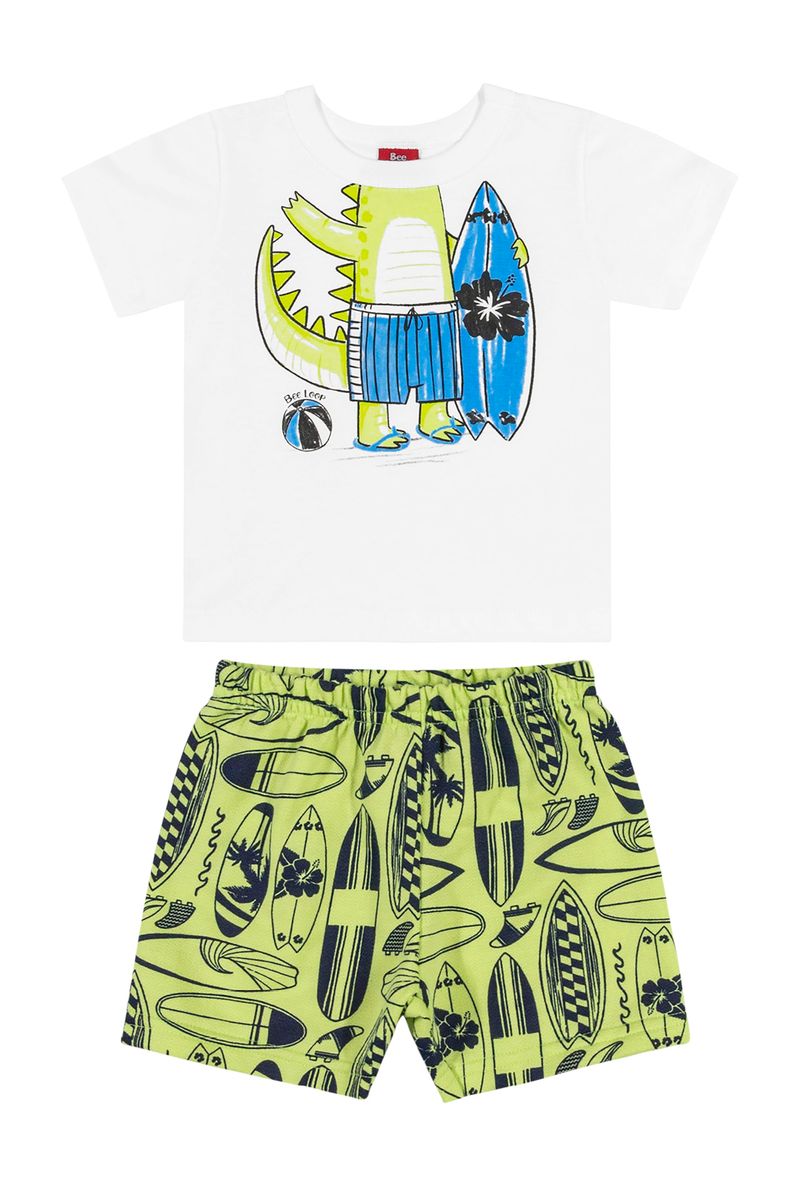 Conjunto-Infantil-Camiseta-e-Bermuda--Branco--Bee-Loop