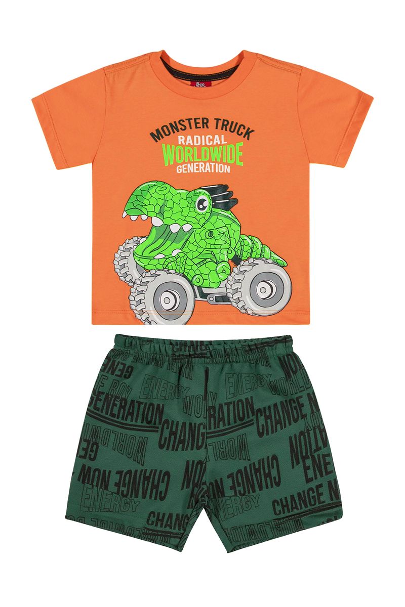 Conjunto-Camiseta-e-Bermuda-Menino-Bebe--Laranja--Bee-Loop