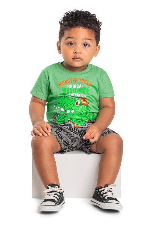 Conjunto Camiseta e Bermuda Menino Bebê (Verde) Bee Loop