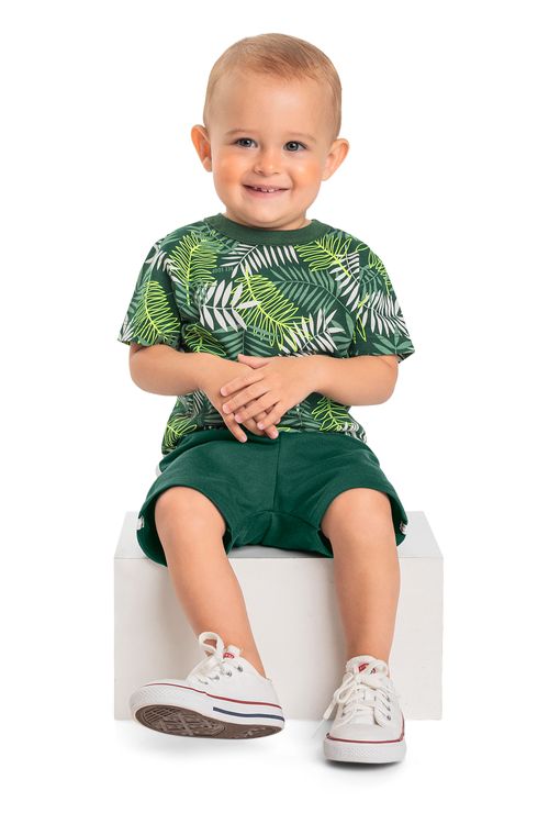 Conjunto Bebê Menino com Camiseta e Bermuda (Verde) Bee Loop