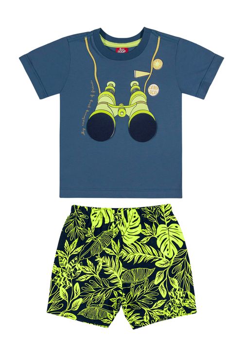 Conjunto Camiseta Interativa e Bermuda (Azul) Bee Loop