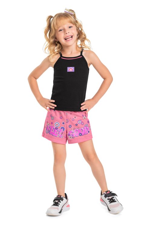 Conjunto Blusa de Alcinha e Short Infantil (Preto) Bee Loop