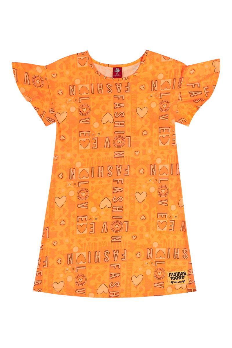 Vestido-Infantil-Estampado--Laranja--Bee-Loop