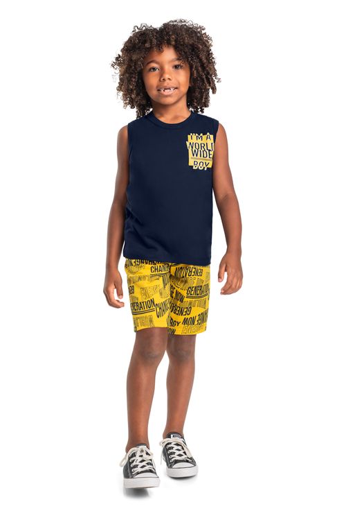 Conjunto Regata e Bermuda Infantil Menino (Azul) Bee Loop