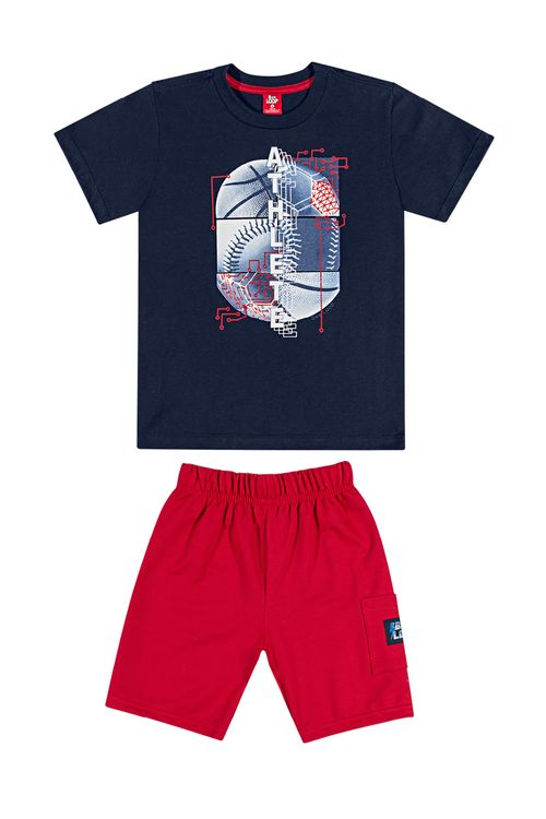 Conjunto Infantil Menino Bermuda e Camiseta (Azul) Bee Loop