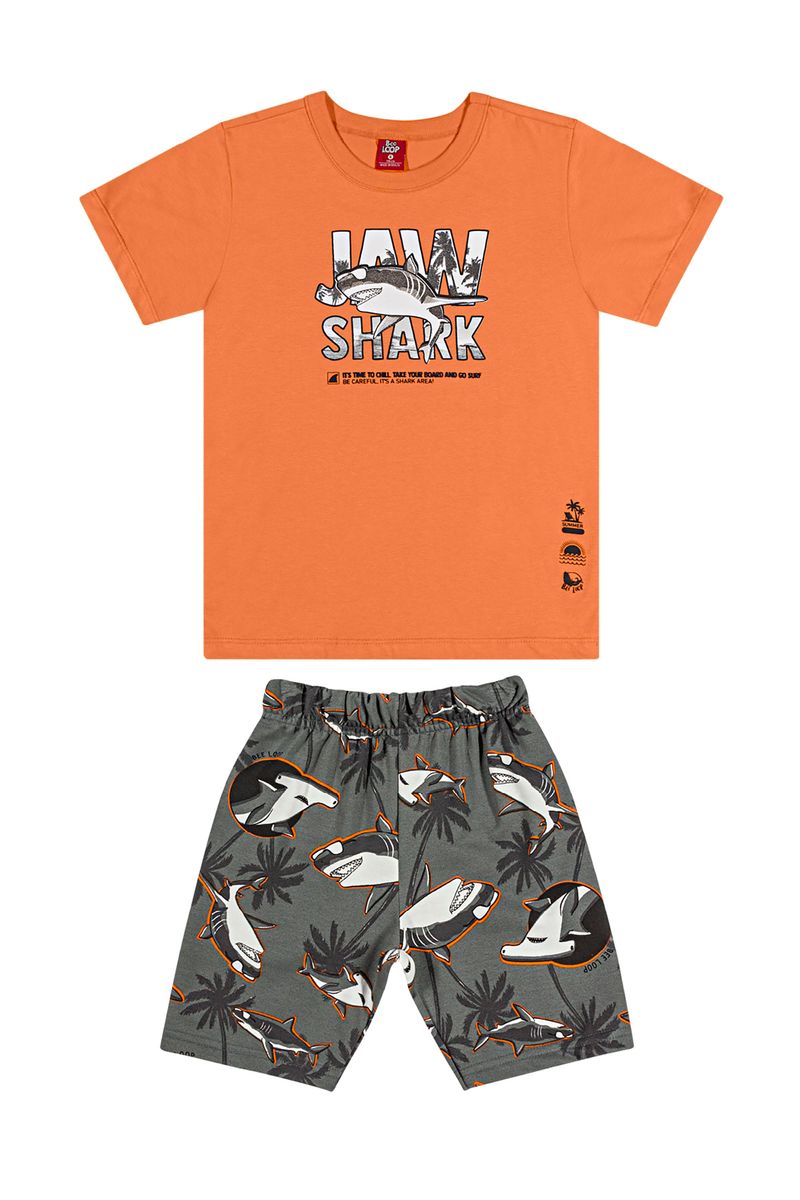 Conjunto-Camiseta-e-Bermuda-Shark-Infantil--Laranja--Bee-Loop