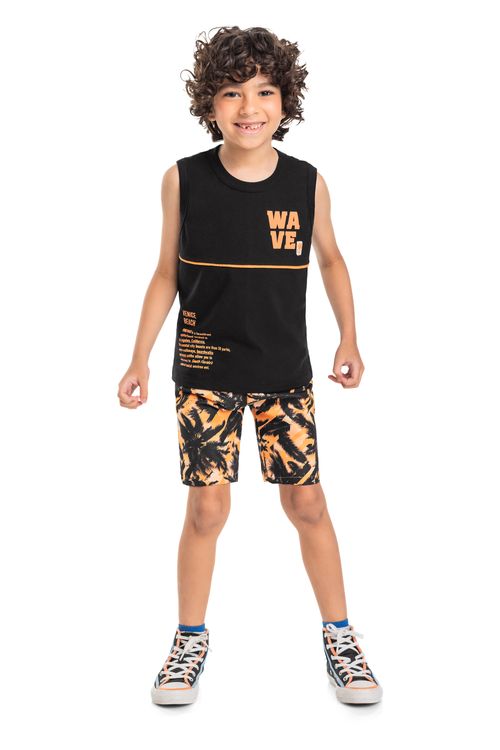 Conjunto Infantil Masculino com Regata e Bermuda (Preto) Bee Loop