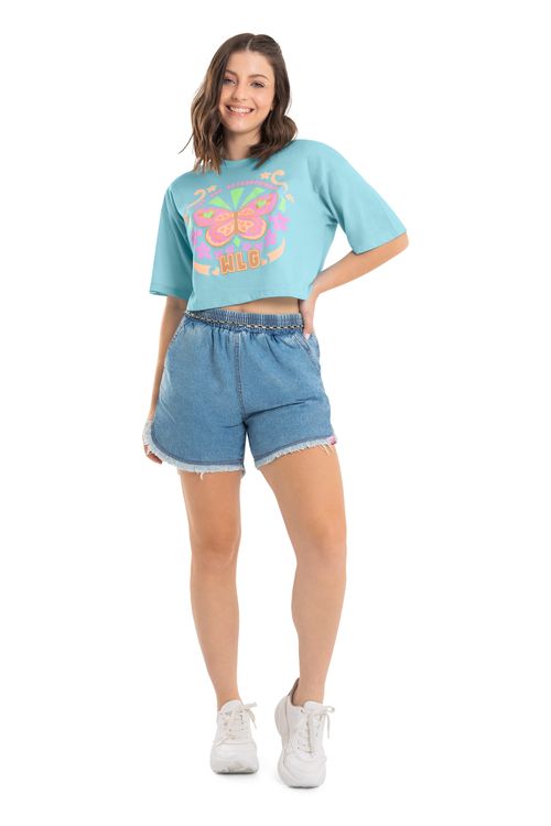 Blusa Manga Curta Infantil (Azul) Gloss