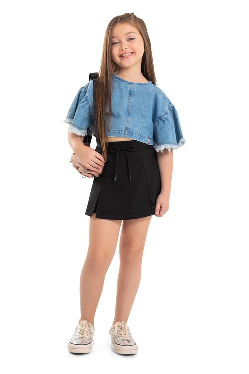 Short-Saia Infantil em Moletom (Preto) Gloss