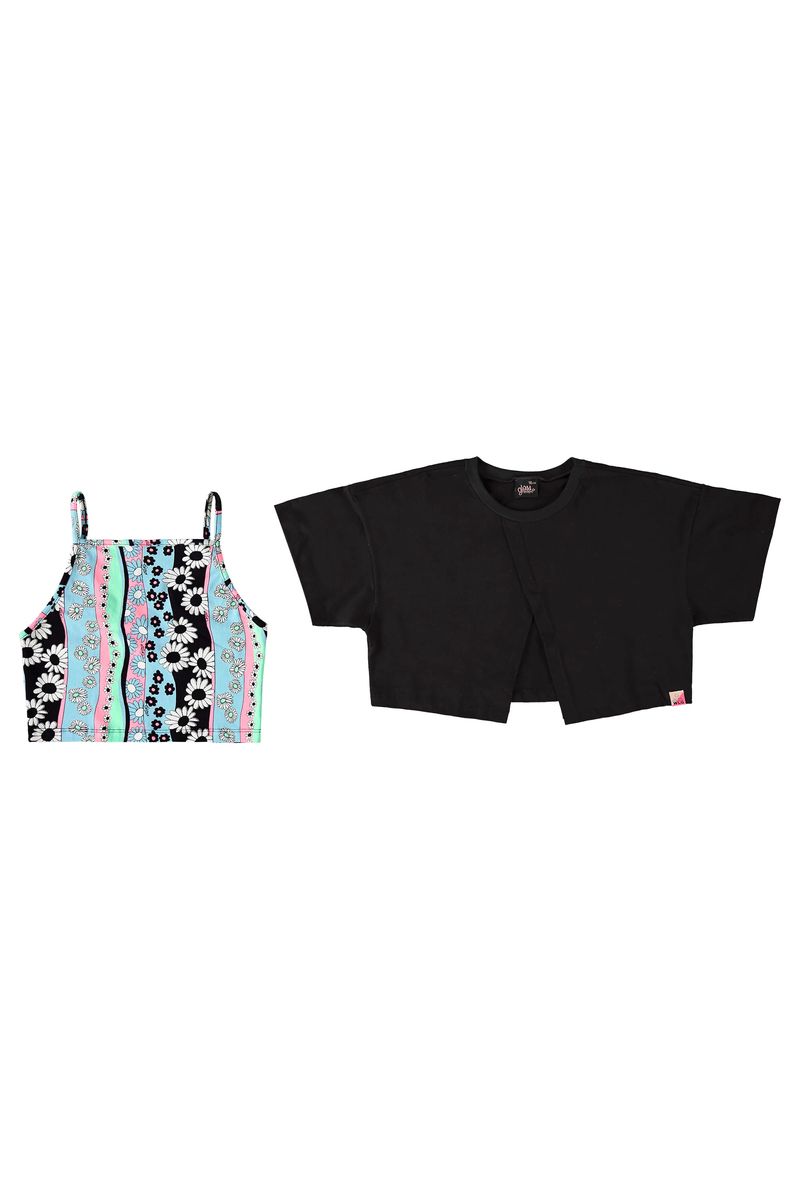 Blusa-e-Top-Florido-Juvenil--Preto--Gloss