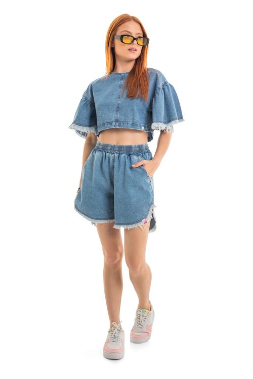 Short Mullet em Jeans Infantil (Azul) Gloss