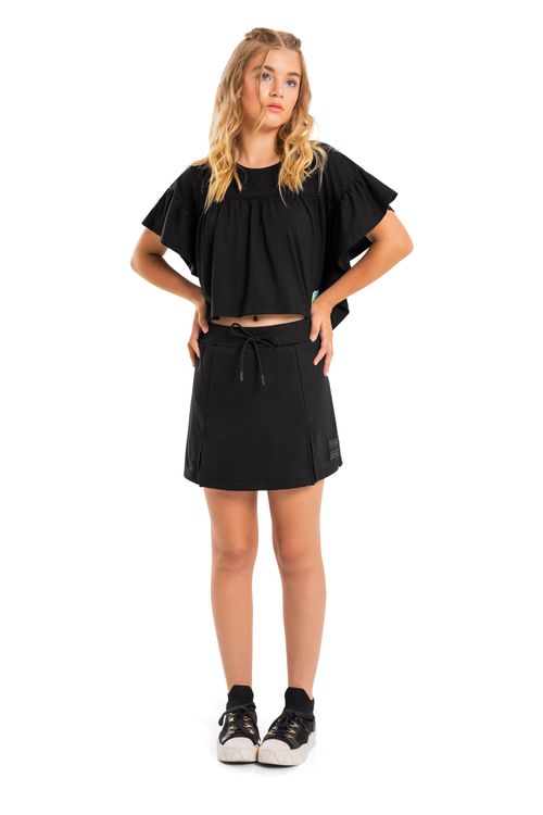 Blusa Cropped com Babados (Preto) Gloss