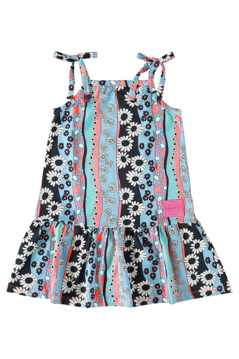 Vestido-Florido-Juvenil-em-Cotton--Azul--Gloss-