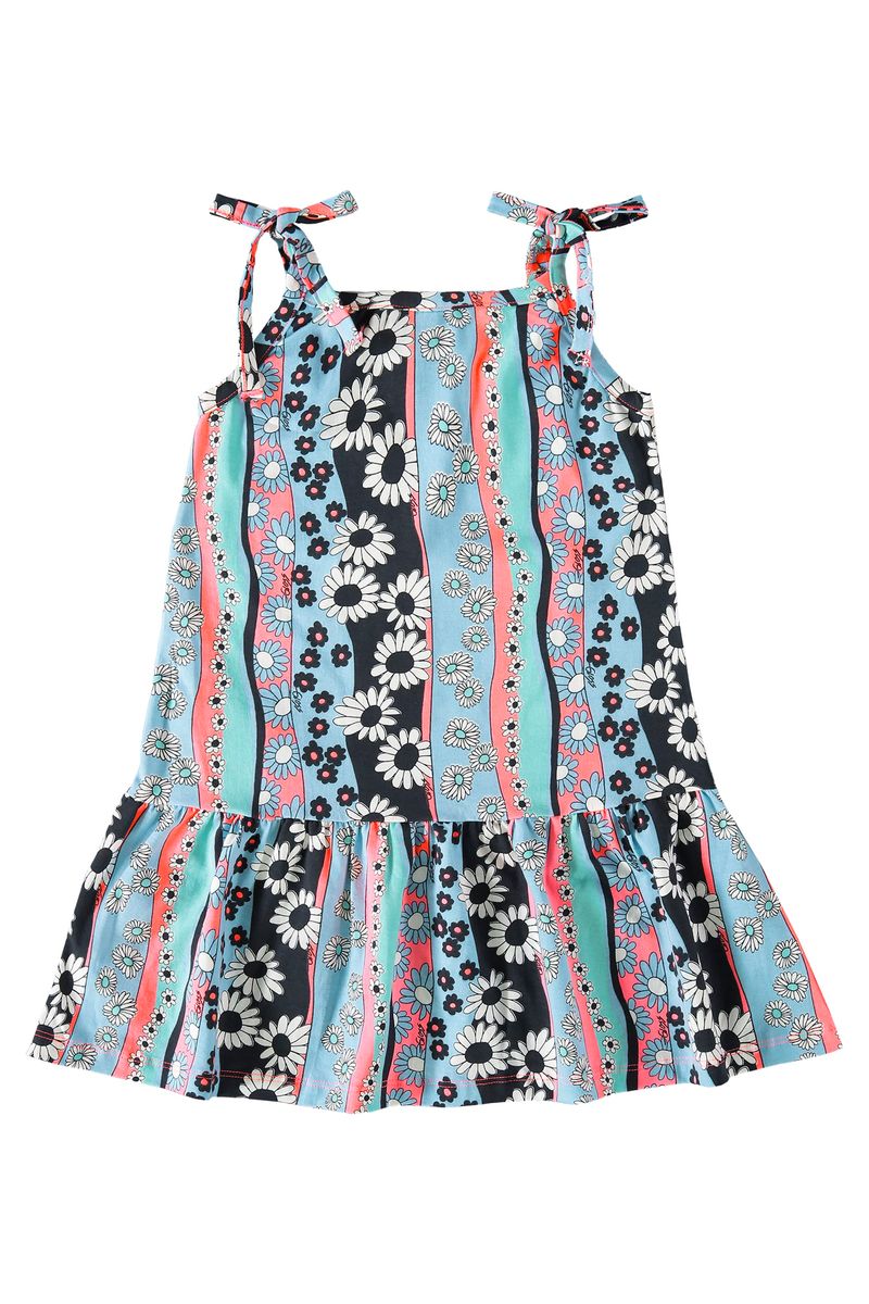 Vestido-Florido-Juvenil-em-Cotton--Azul--Gloss-