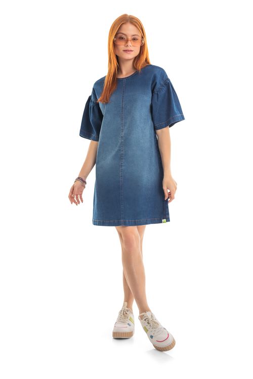 Vestido Manga Curta em Jeans (Azul) Gloss