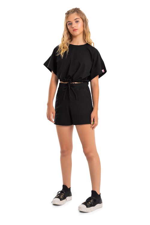 Blusa Cropped Básica Infantil (Preto) Gloss