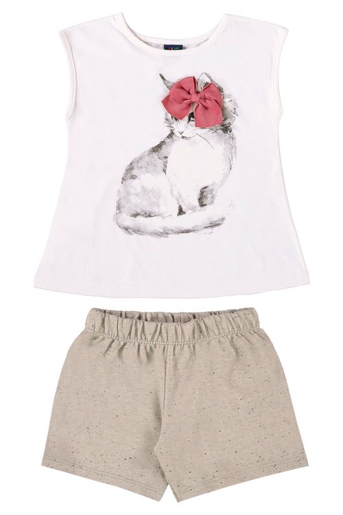 Conjunto Infantil Feminino Blusa e Short (Bege) Plic Ploc