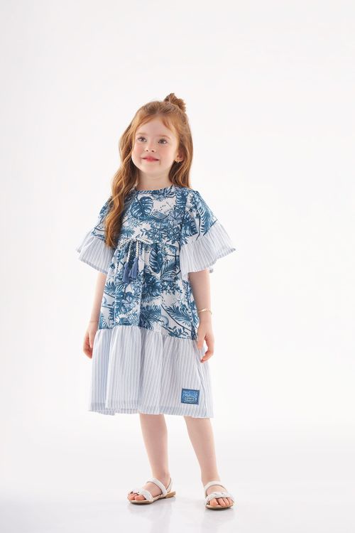 Vestido Infantil em Tecido Voil (Azul) Up Baby