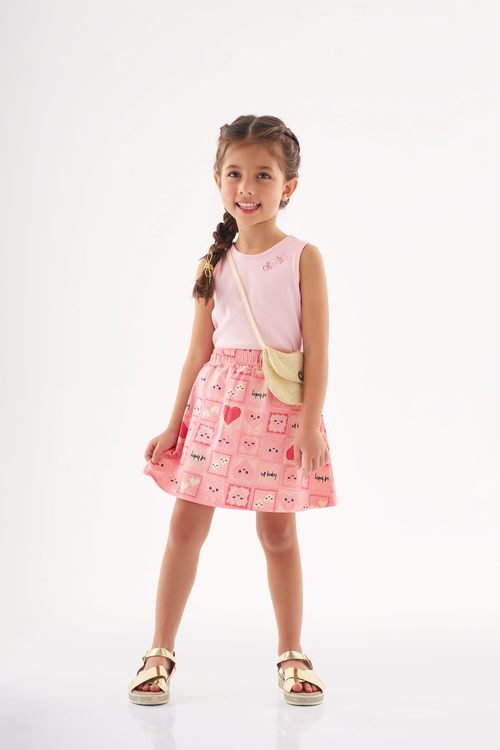 Conjunto com Regata e Saia-Short Infantil (Rosa) Up Baby