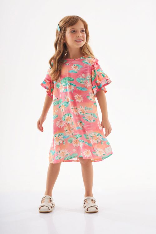 Vestido Floral Infantil em Viscose (Rosa Pink) Up Baby