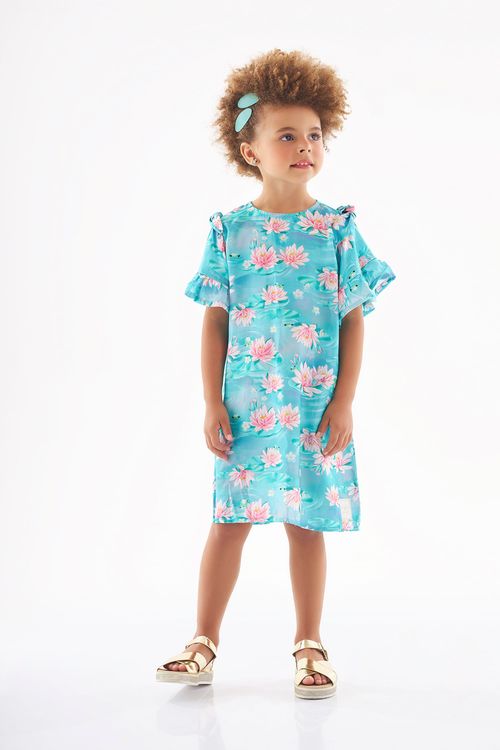 Vestido Floral Infantil em Viscose (Verde) Up Baby