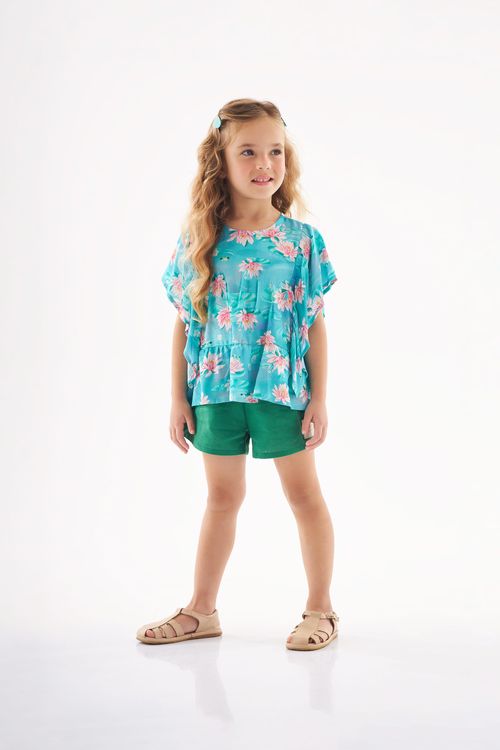 Conjunto Infantil Blusa Floral e Short (Verde) Up Baby